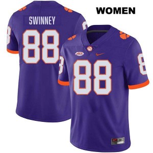 Clay Swinney Clemson College Football Women's #88 Stitched Jersey - Purple 551310-348