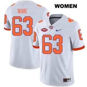 Easton Ware CLEM Womens College Football #63 Stitched Jersey - White 312284-518