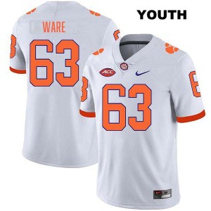 Easton Ware Tiger Town College Football Stitched Youth #63 Jersey - White 762340-365