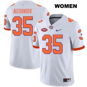 Jeremiah Alexander Clemson Tigers Stitched #35 College Football Women Jersey - White 366965-776