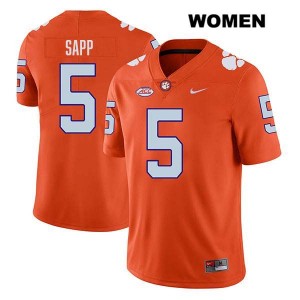 Josh Sapp Clemson Tigers Stitched #5 College Football Women Jersey - Orange 211038-922