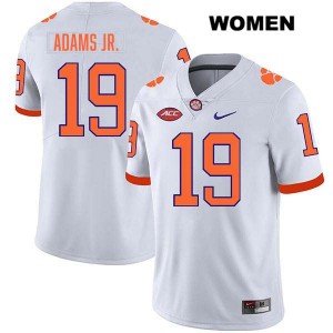 Keith Adams Jr. Clemson Stitched #19 Women College Football Jersey - White 199204-996