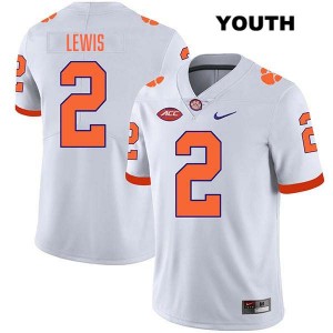 Shelton Lewis Tigers Stitched #2 College Football Youth Jersey - White 750370-362