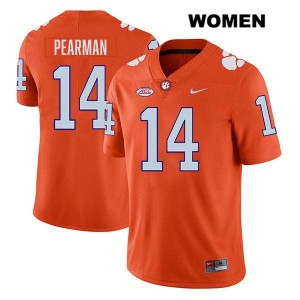 Trent Pearman Clemson Tigers College Football Stitched #14 Women Jersey - Orange 163100-989