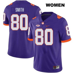 Tristan Smith Tigers Womens Stitched #80 College Football Jersey - Purple 269301-367