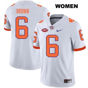 Tyler Brown Tigers Womens #6 Stitched College Football Jersey - White 324289-619