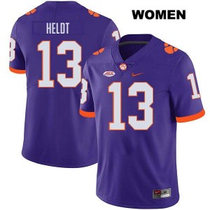 Will Heldt Clemson Tigers Stitched College Football Womens #13 Jersey - Purple 274627-908