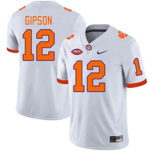 Corian Gipson Clemson Tigers College Football Mens University #12 Jersey - White 770375-288
