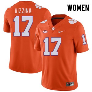 Christopher Vizzina CLEM Embroidery College Football Women's #17 Jersey - Orange 436204-591