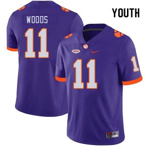 Peter Woods Clemson Tigers College Football #11 Replica Youth Jersey - Purple 654367-333