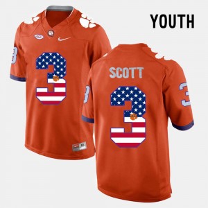 Artavis Scott Clemson Tigers US Flag Fashion #3 Youth Jersey - Orange 847892-203