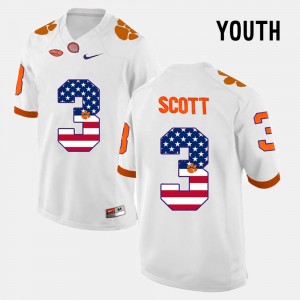 Artavis Scott Clemson Youth #3 US Flag Fashion Jersey - White 894305-976