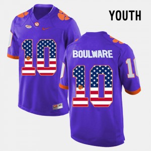 Ben Boulware Clemson US Flag Fashion #10 Youth Jersey - Purple 233721-295