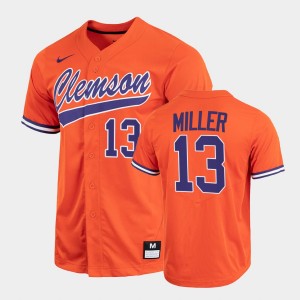 Brad Miller Clemson University Mens #13 College Baseball Full-Button Jersey - Orange 818401-418
