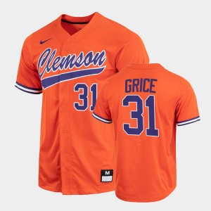 Caden Grice CLEM #31 Mens 2022 Full-Button College Baseball Jersey - Orange 757644-658