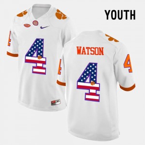 DeShaun Watson CU Youth #4 US Flag Fashion Jersey - White 399420-367