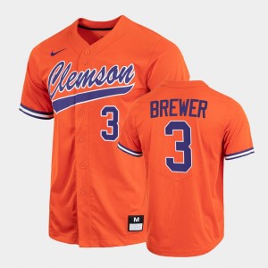 Dylan Brewer Clemson Tigers #3 College Baseball 2022 Full-Button Men Jersey - Orange 141324-522