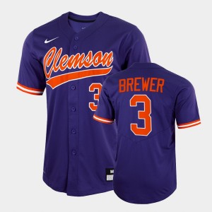 Dylan Brewer Clemson #3 Mens 2022 Full-Button College Baseball Jersey - Purple 812243-577