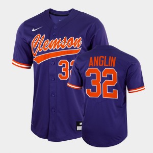 Mack Anglin Clemson Mens #32 2022 Full-Button College Baseball Jersey - Purple 707128-461