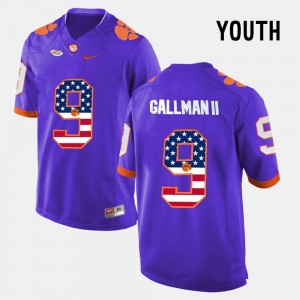 Wayne Gallman II Clemson University #9 US Flag Fashion Youth Jersey - Purple 268501-893