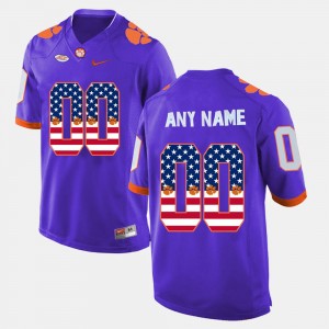 Custom Clemson University #00 Men US Flag Fashion Jersey - Purple 253923-633