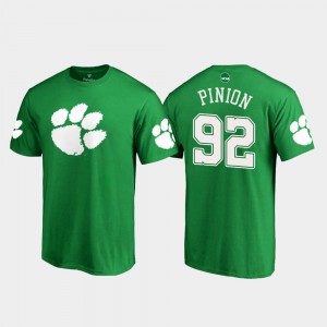 Bradley Pinion Clemson University #92 Mens White Logo St. Patrick's Day T-Shirt - Kelly Green 598572-258