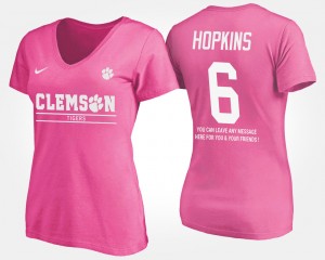 DeAndre Hopkins Clemson University Name and Number Women's With Message #6 T-Shirt - Pink 979133-258